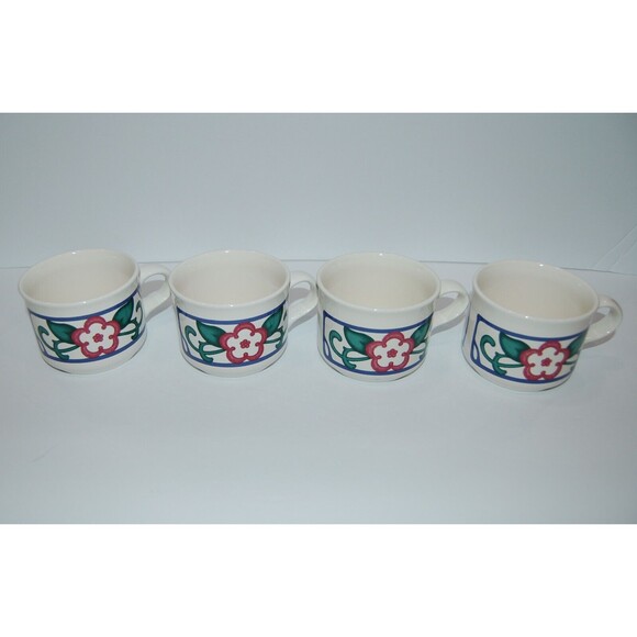 Set of 4 PFALTZGRAFF ARBOR VINE Coffee Tea Mugs Cups Red Green Blue Floral 2.75" - Picture 3 of 7